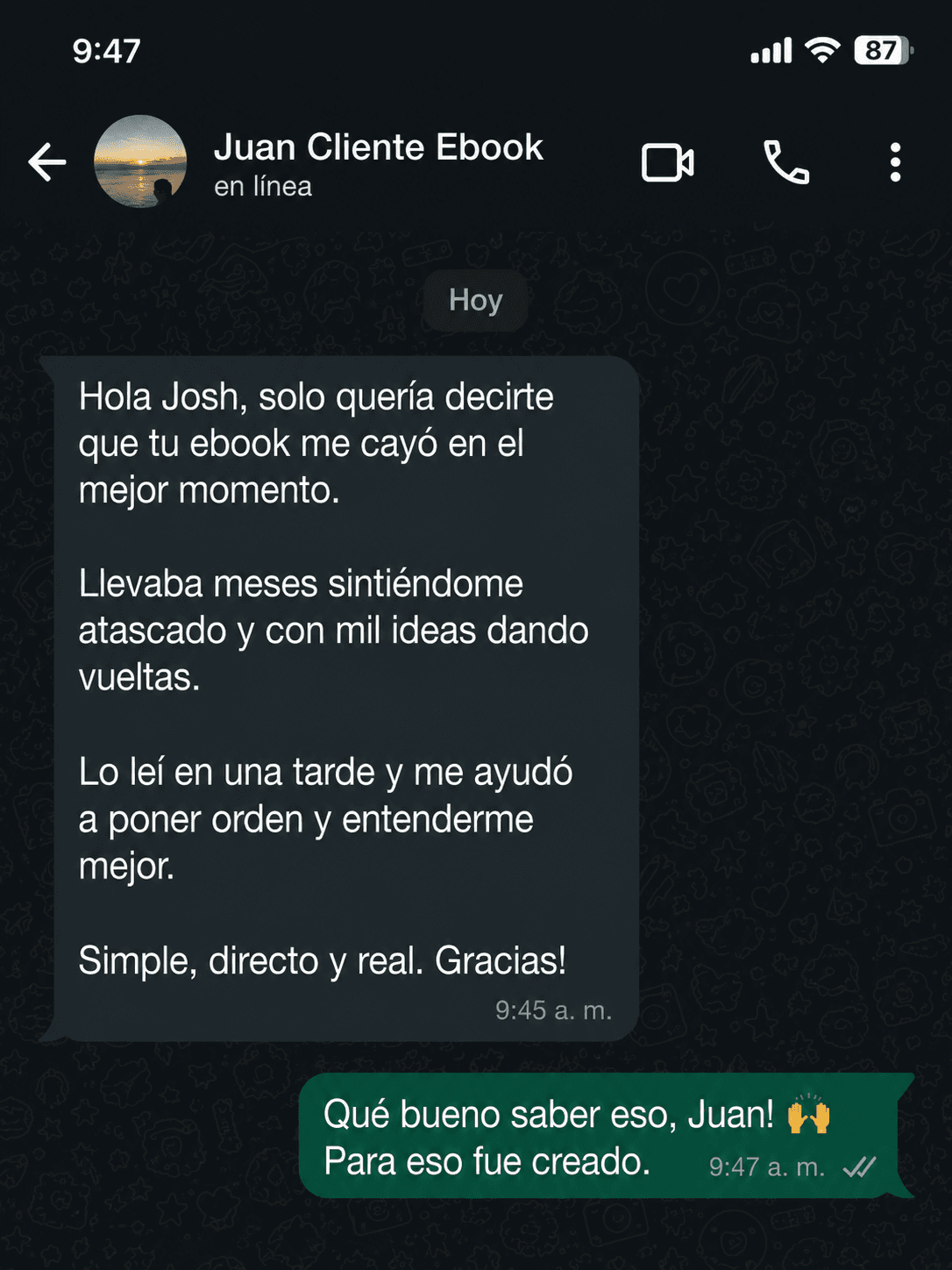 Screenshot de WhatsApp de Juan P.