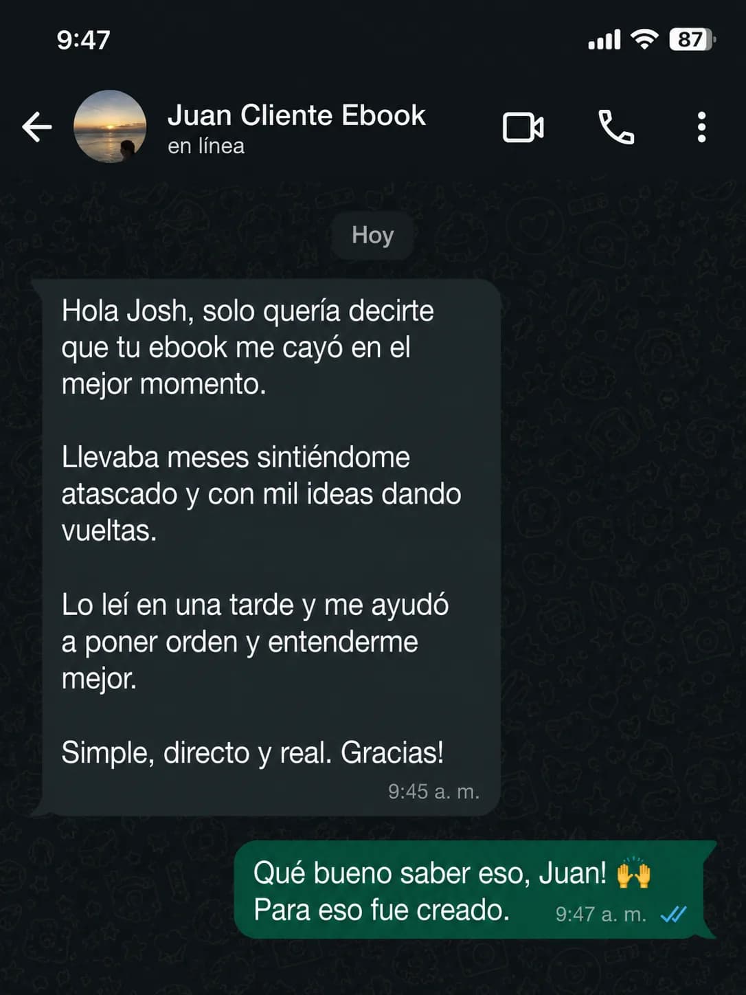 Screenshot de WhatsApp de Juan P.